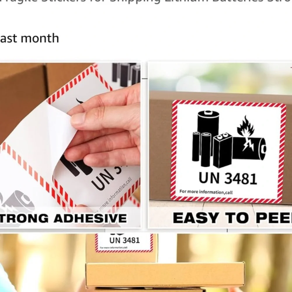 UN 3481 Battery Warning Labels for shipping Lithium Ion Batteries QTY 12